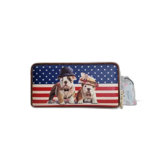 B BRENTANO Vegan Cute Dogs Graphic Patriotic Wallet Clutch NWT - Picture 2 of 7
